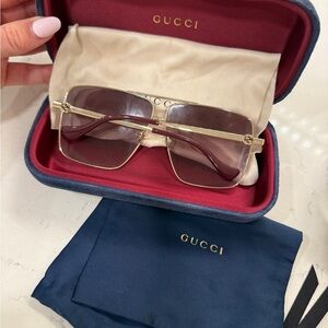 Gucci Gold Frame Sunglasses with Burgundy Lenses